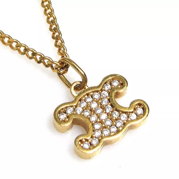 Auth CELINE Necklace Gold/Silver Metal/Rhinestones - r10413j - Picture 1 of 8